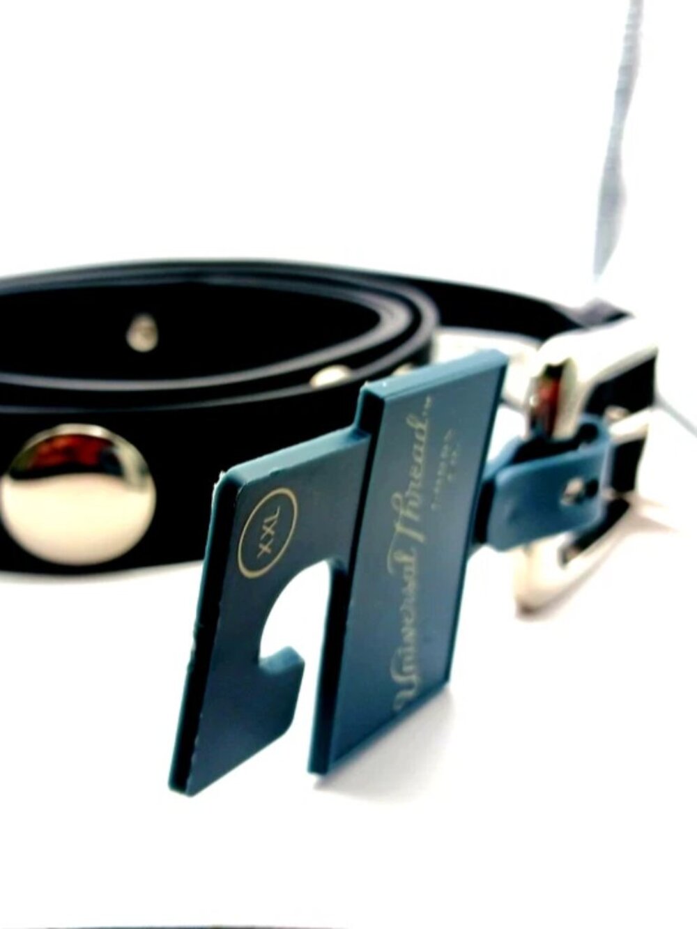 Large Silvertone+ Black Studded Vegan Leather Belt New Waist 29 to 38 New